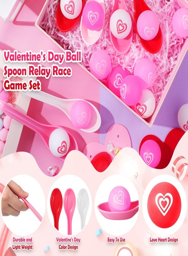PullCrease 24 Pack Valentine's Day Game Spoon Relay Race Toy Set for Kids, Heart Ball and Spoon Race Game for Classroom School Indoor Outdoor Office Party Supplies Favors(White, Pink, Red,Heart) - Image 3